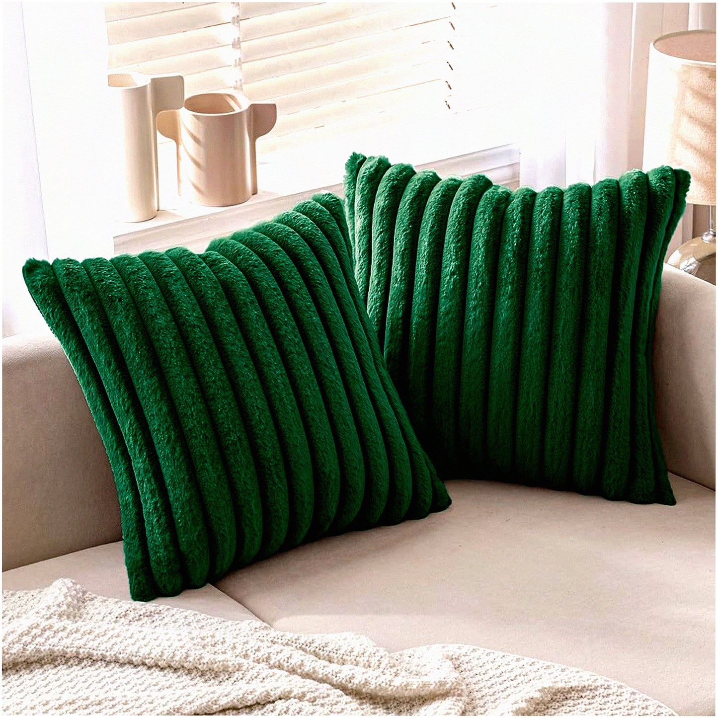 Velvet Rabbit Green Throw Pillow Covers - Set of 2 20x20 Inch Soft Couch Pillow Covers - Decorative Home Decor for Sofa Bedroom Livingroom