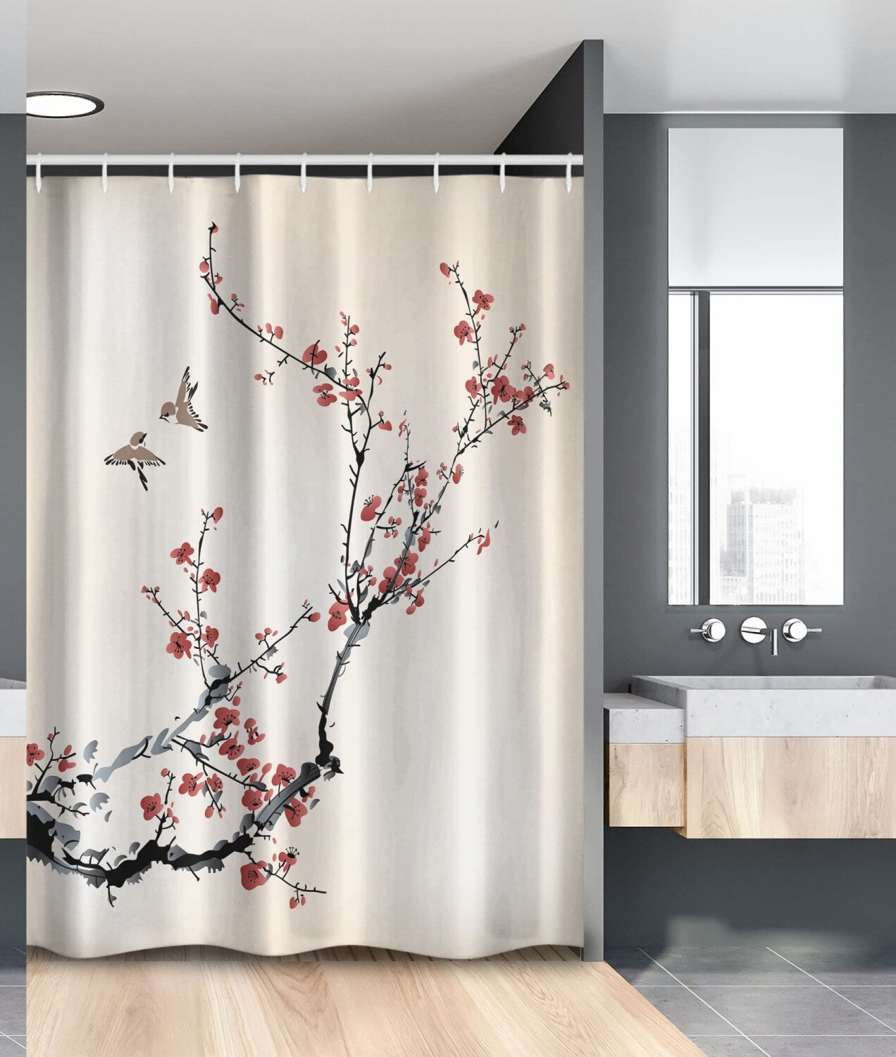 Cherry Branches Shower Curtain 54x78 Burgundy Black