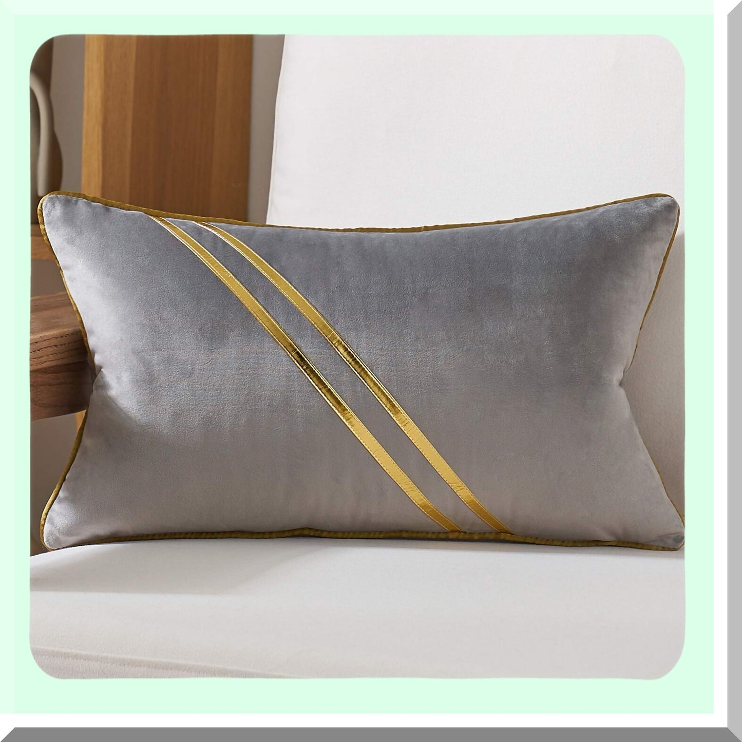 Luxury Velvet Striped Lines Throw Pillow Cover - Gray Gold Leather Cushion Case for Couch, Living Room, Bedroom, Car - Modern Decorative Pillow