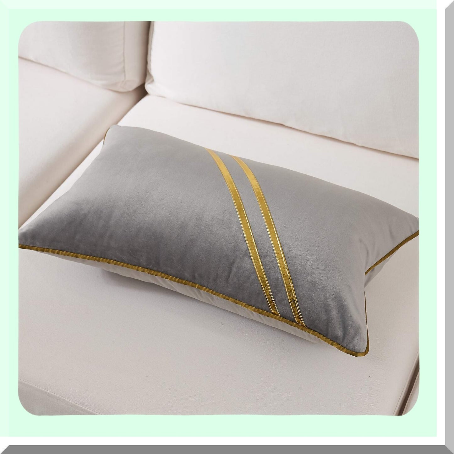 Luxury Velvet Striped Lines Throw Pillow Cover - Gray Gold Leather Cushion Case for Couch, Living Room, Bedroom, Car - Modern Decorative Pillow