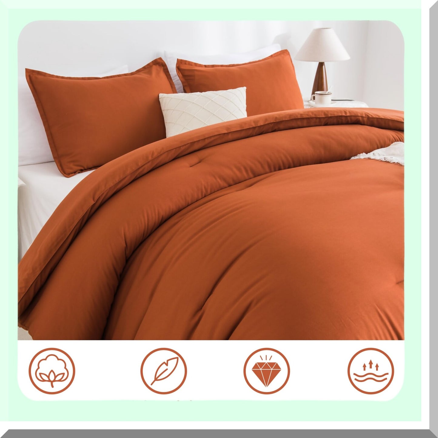 Terracotta Dream 3-Piece Lightweight Comforter Set - Oversized Fluffy Microfiber Bedding - All Season Soft Solid Bed Comforter - California Comfort