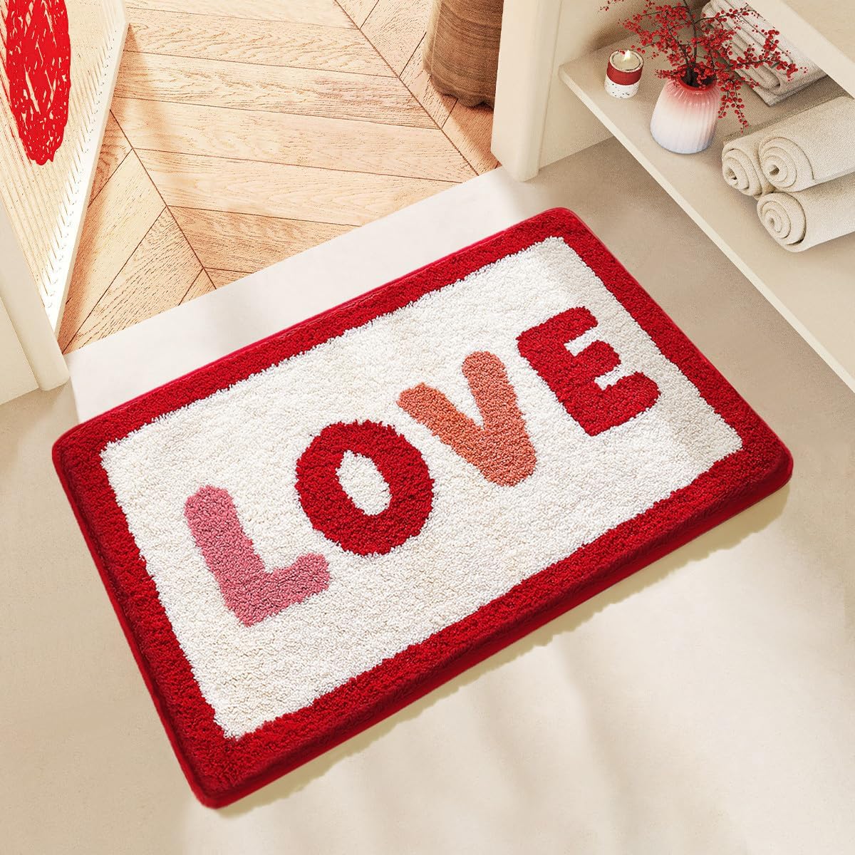 Microfiber Bathroom Rug 19.6 x 31.5 Inches Red