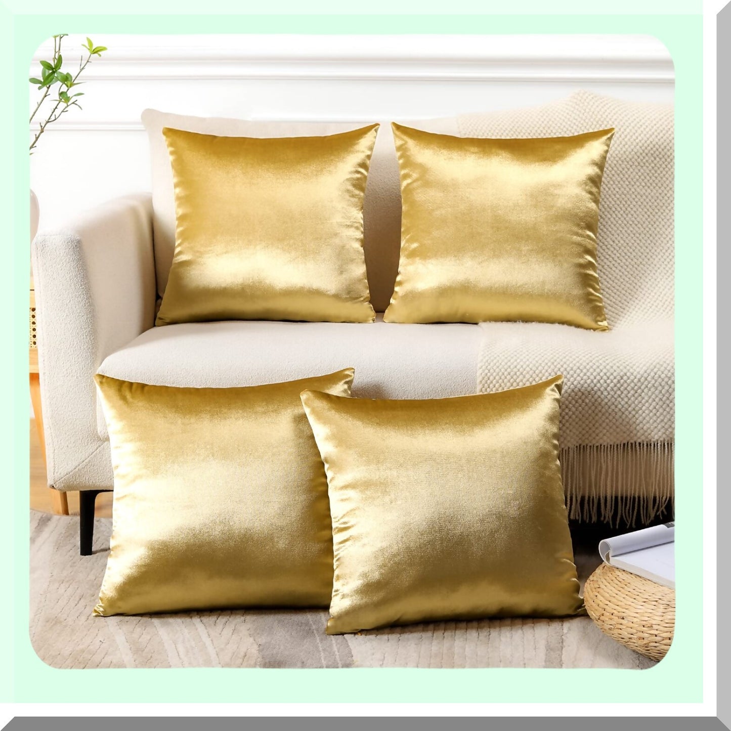 Luxury Velvet Gold Pillowcase Set - Soft Square Cushion Covers for Sofa, Car, Patio, Bedroom - Decorative Throw Pillow Covers for Living Room 18x18 Inch