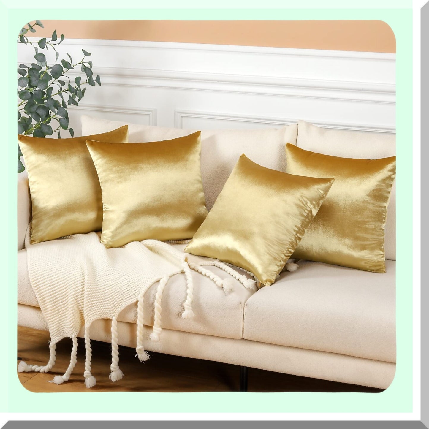 Luxury Velvet Gold Pillowcase Set - Soft Square Cushion Covers for Sofa, Car, Patio, Bedroom - Decorative Throw Pillow Covers for Living Room 18x18 Inch