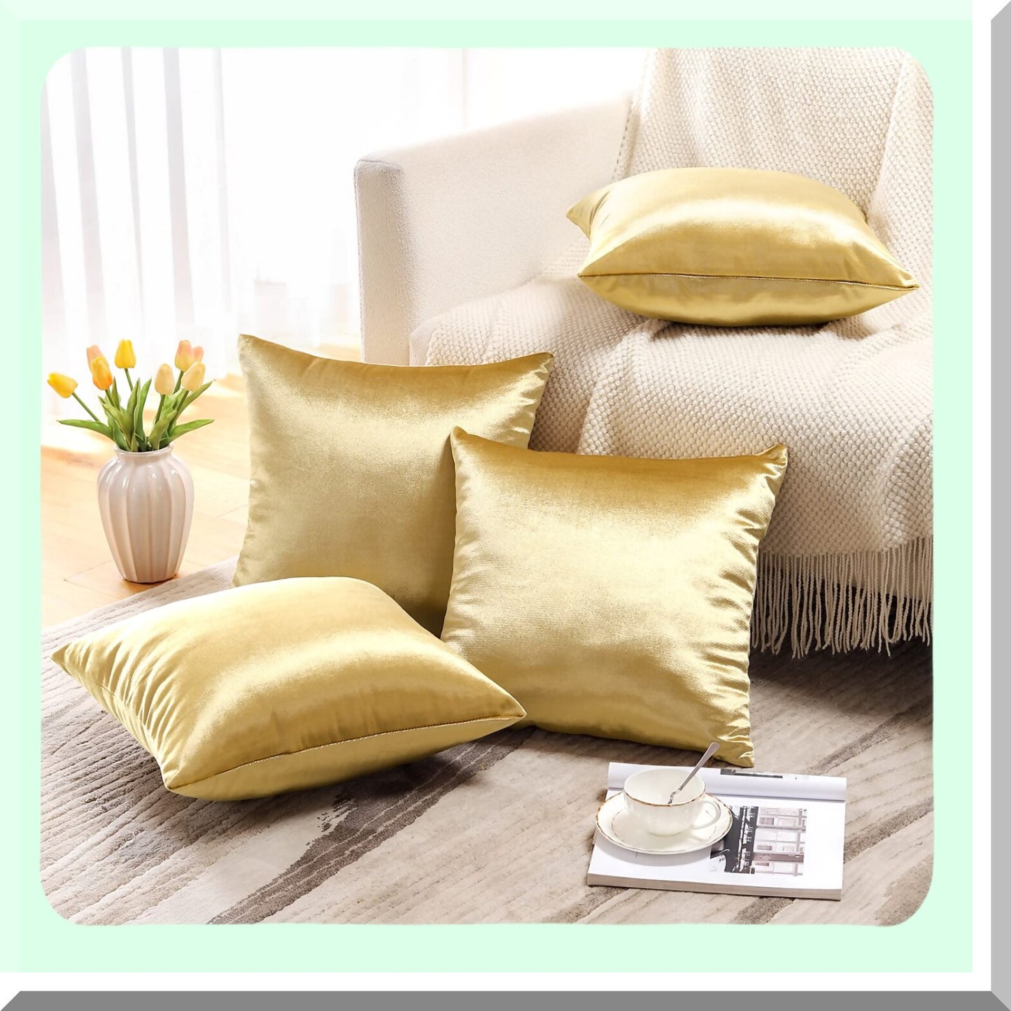 Luxury Velvet Gold Pillowcase Set - Soft Square Cushion Covers for Sofa, Car, Patio, Bedroom - Decorative Throw Pillow Covers for Living Room 18x18 Inch