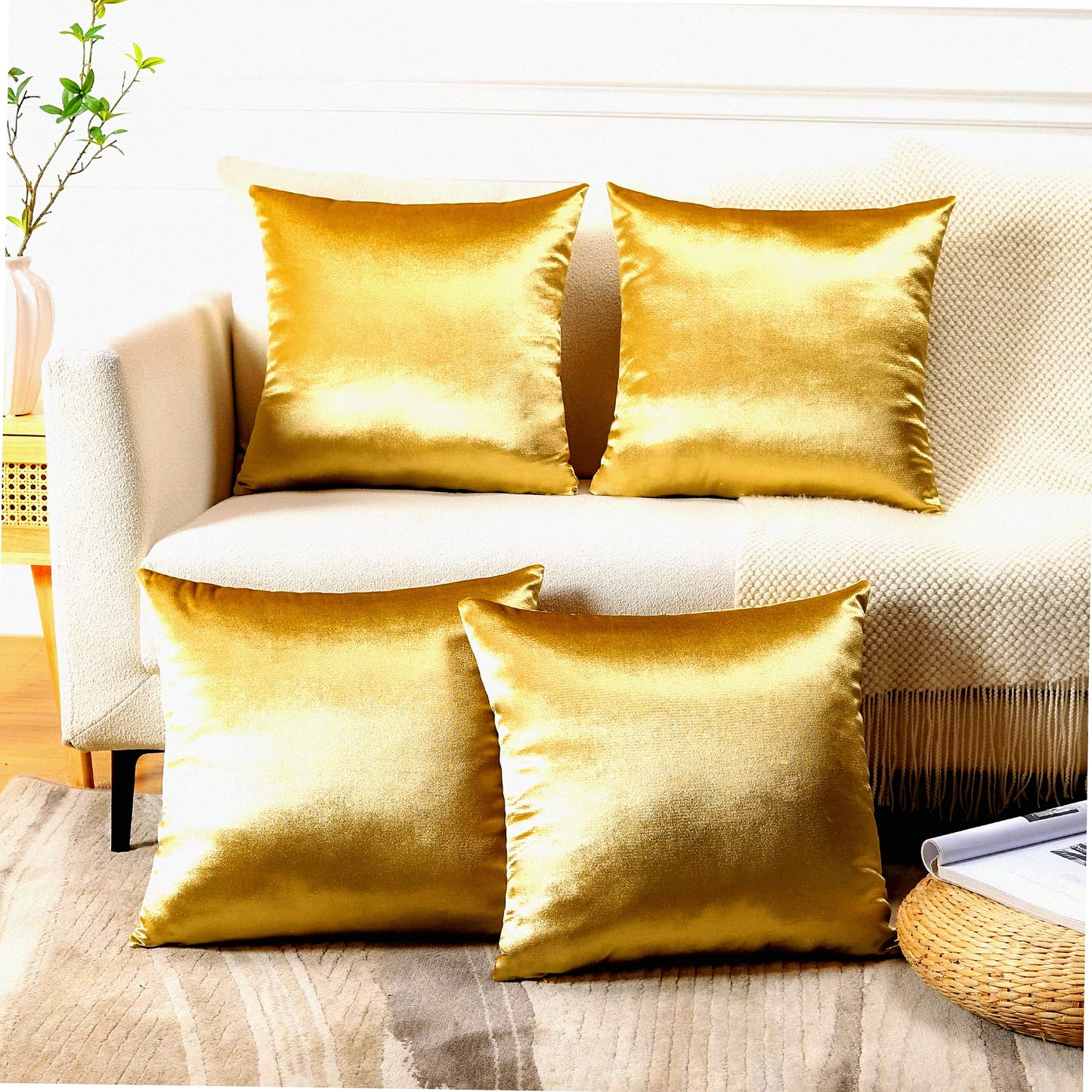 Luxury Velvet Gold Pillowcase Set - Soft Square Cushion Covers for Sofa, Car, Patio, Bedroom - Decorative Throw Pillow Covers for Living Room 18x18 Inch