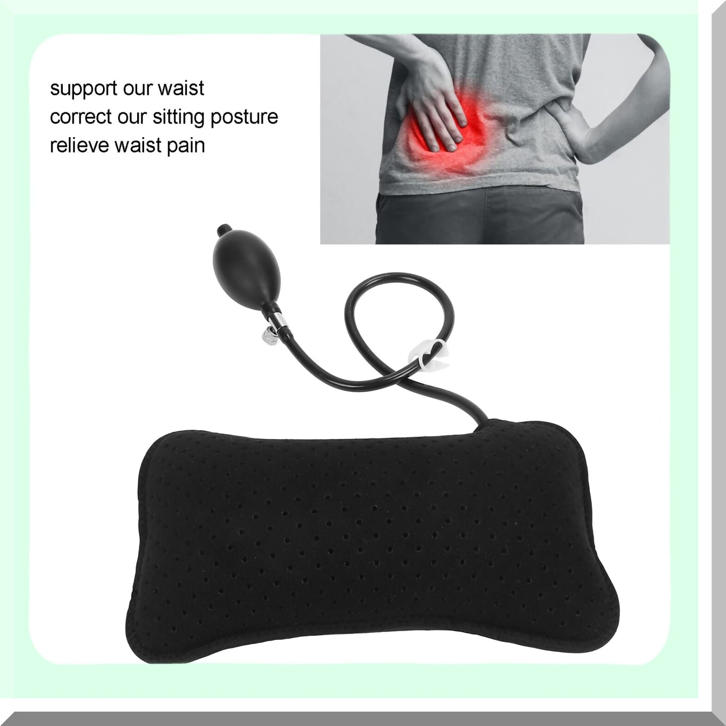 MemoryFoam LumbarEase Travel Pillow - Portable Back Support Cushion for Car & Office Chair - Inflatable Lower Back Pain Relief & Waist Support