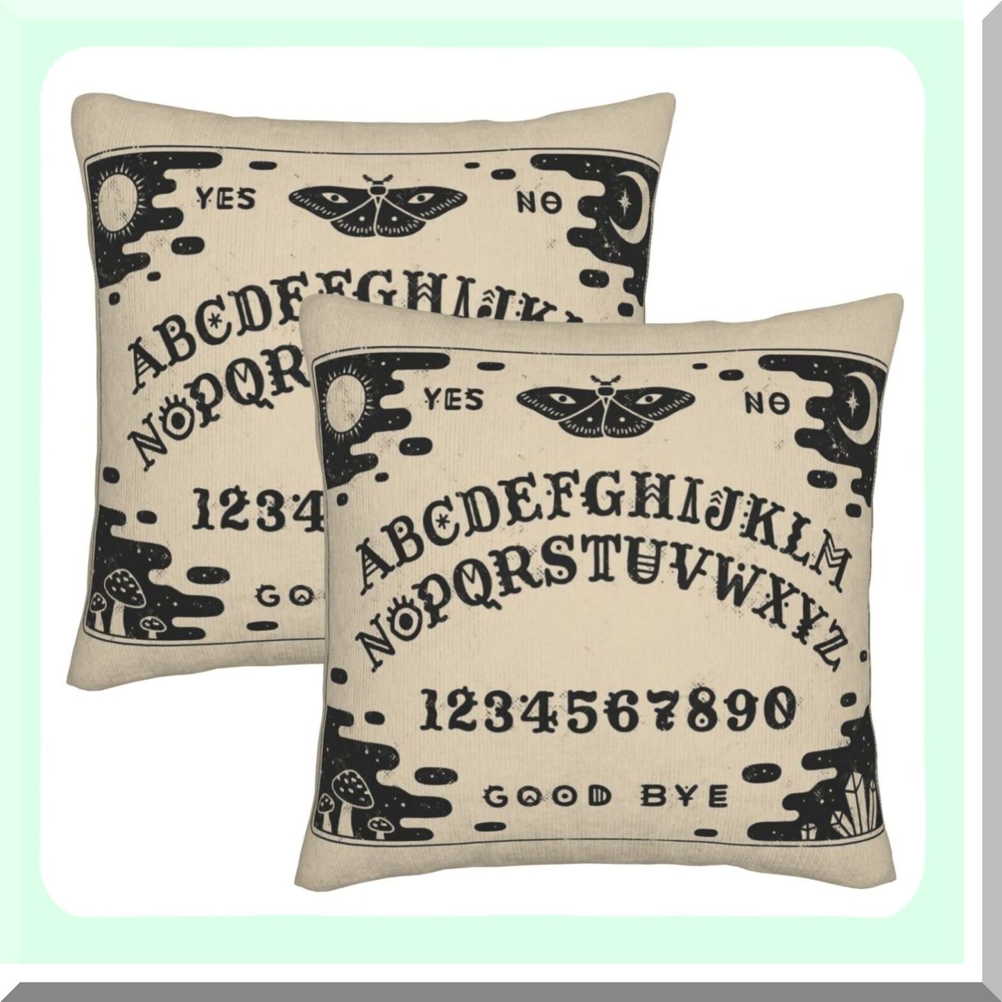 Vintage Spirit Board Velvet Pillow Covers - Set of 2 | Ouija Cushion Cases for Home Decor | Black Throw Pillow Cases for Living Room, Bed, Couch, Car | 18x18 Inch Size