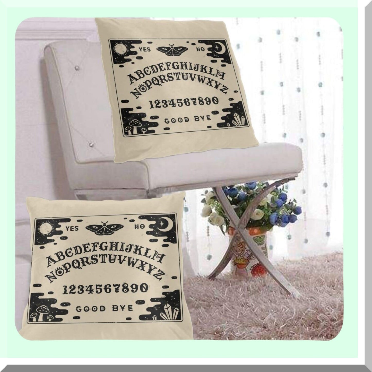 Vintage Spirit Board Velvet Pillow Covers - Set of 2 | Ouija Cushion Cases for Home Decor | Black Throw Pillow Cases for Living Room, Bed, Couch, Car | 18x18 Inch Size