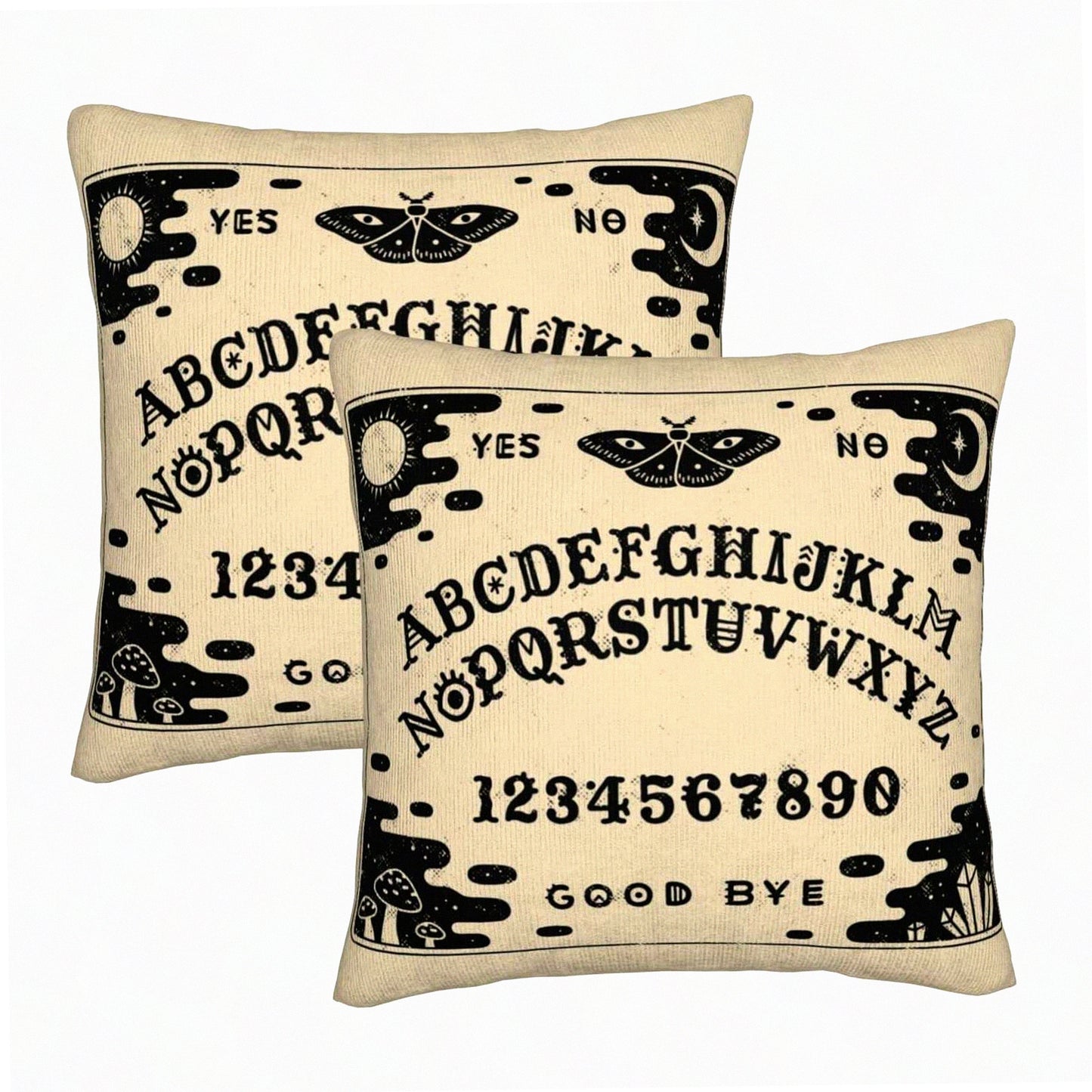 Vintage Spirit Board Velvet Pillow Covers - Set of 2 | Ouija Cushion Cases for Home Decor | Black Throw Pillow Cases for Living Room, Bed, Couch, Car | 18x18 Inch Size