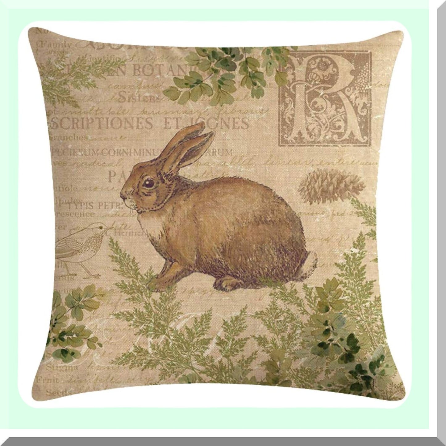 Wildlife Forest Friends Pillow Covers - Squirrel Bear Elk Rabbit Green Plants Cushion Cover Set - Vintage Home Decor Square Linen Pillowcase 18" X 18"