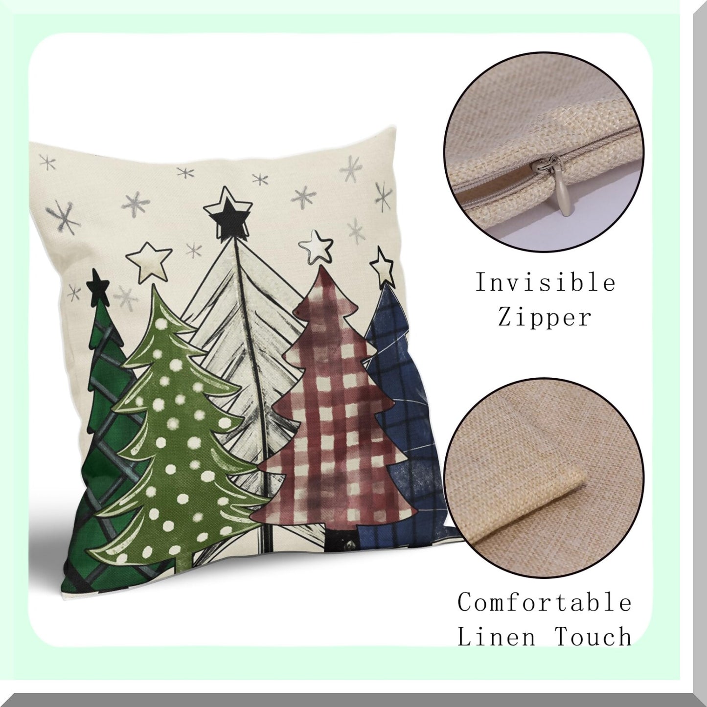 Winter Wonderland Tree Pillow Covers - Set of 2 18x18 Inch Red Green Blue Xmas Plaid Rustic Decorative Throw Cases for Farmhouse Sofa Bed Outdoor Decor