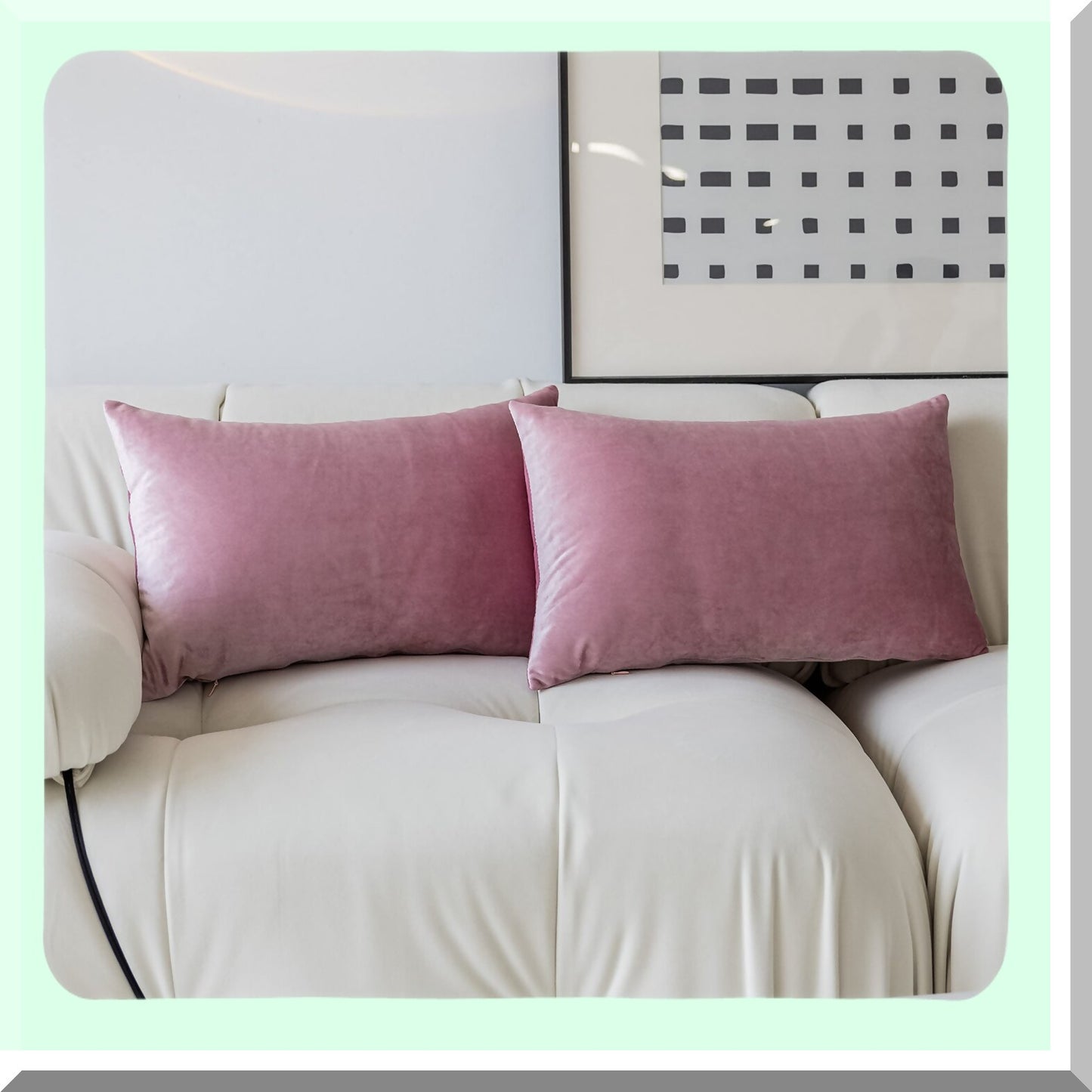 Plush Velvet Blush Pink Pillow Covers - Soft Decorative Cases for Couch Sofa - Set of 2 Rectangle Throw Pillows - Girl Woman Decorations - 12x20 inch