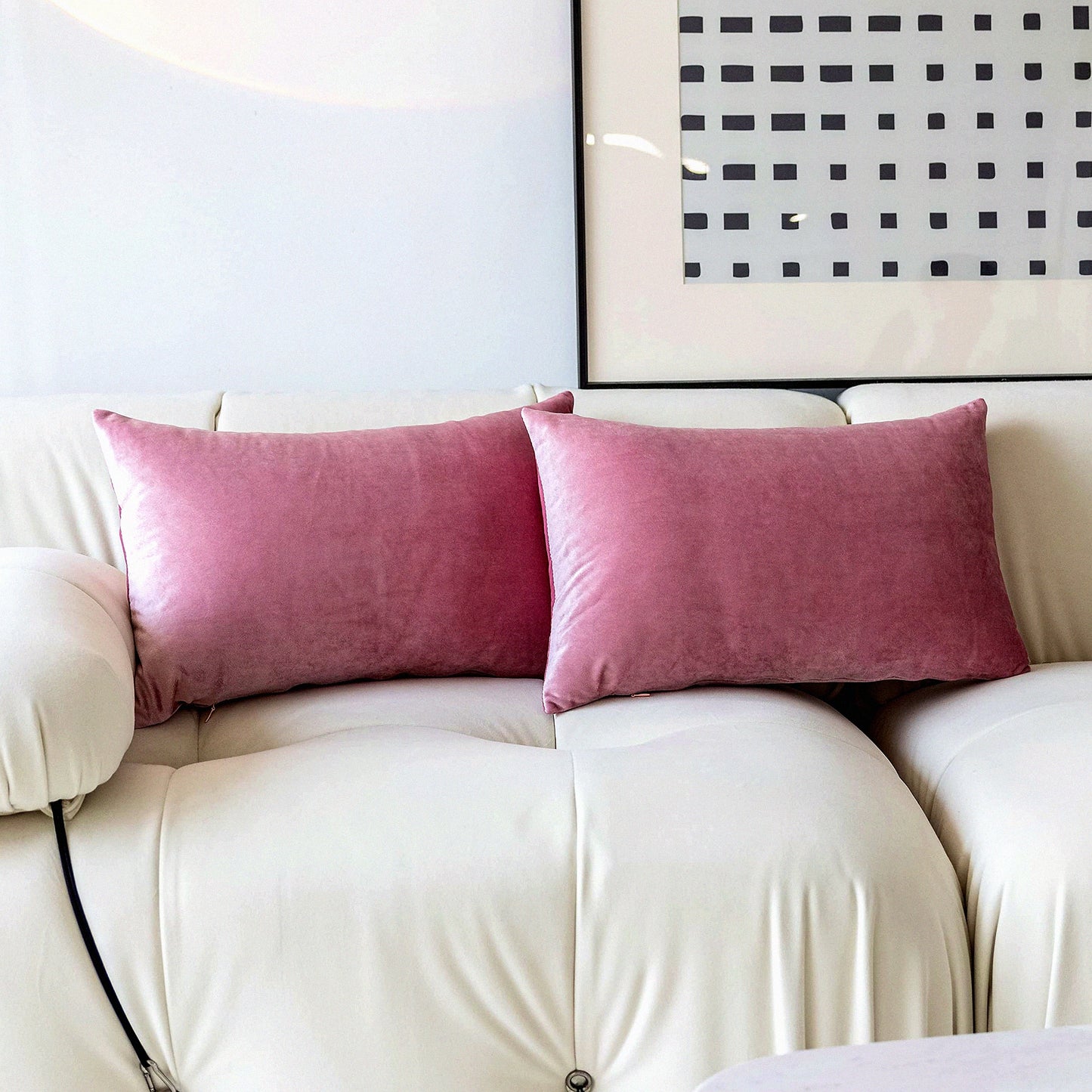 Plush Velvet Blush Pink Pillow Covers - Soft Decorative Cases for Couch Sofa - Set of 2 Rectangle Throw Pillows - Girl Woman Decorations - 12x20 inch