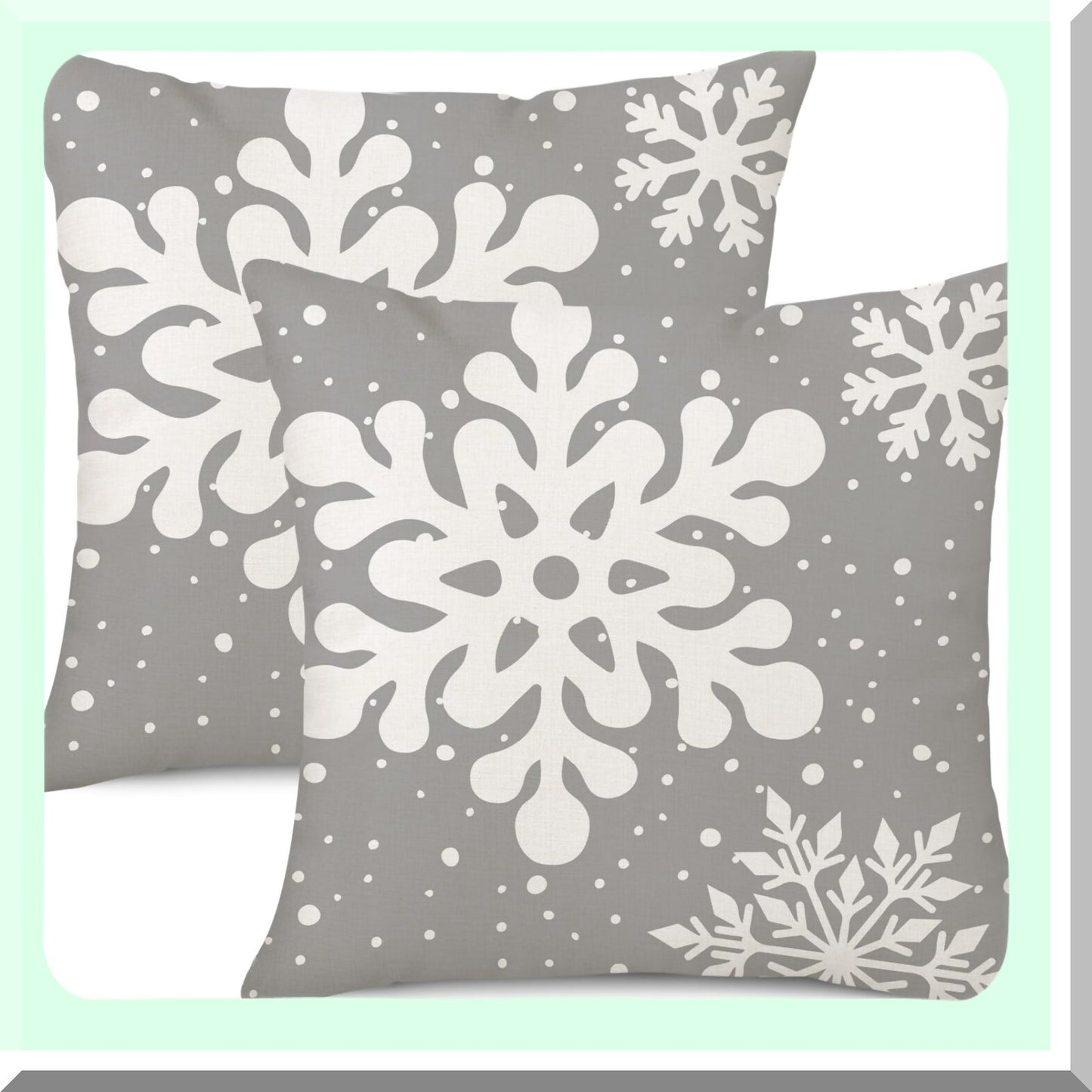 Snowflake Winter Grey Pillow Covers - Set of 2 Linen Square Cushion Cases 18x18 Inch for Sofa Couch Bed Living Room Holiday Decoration