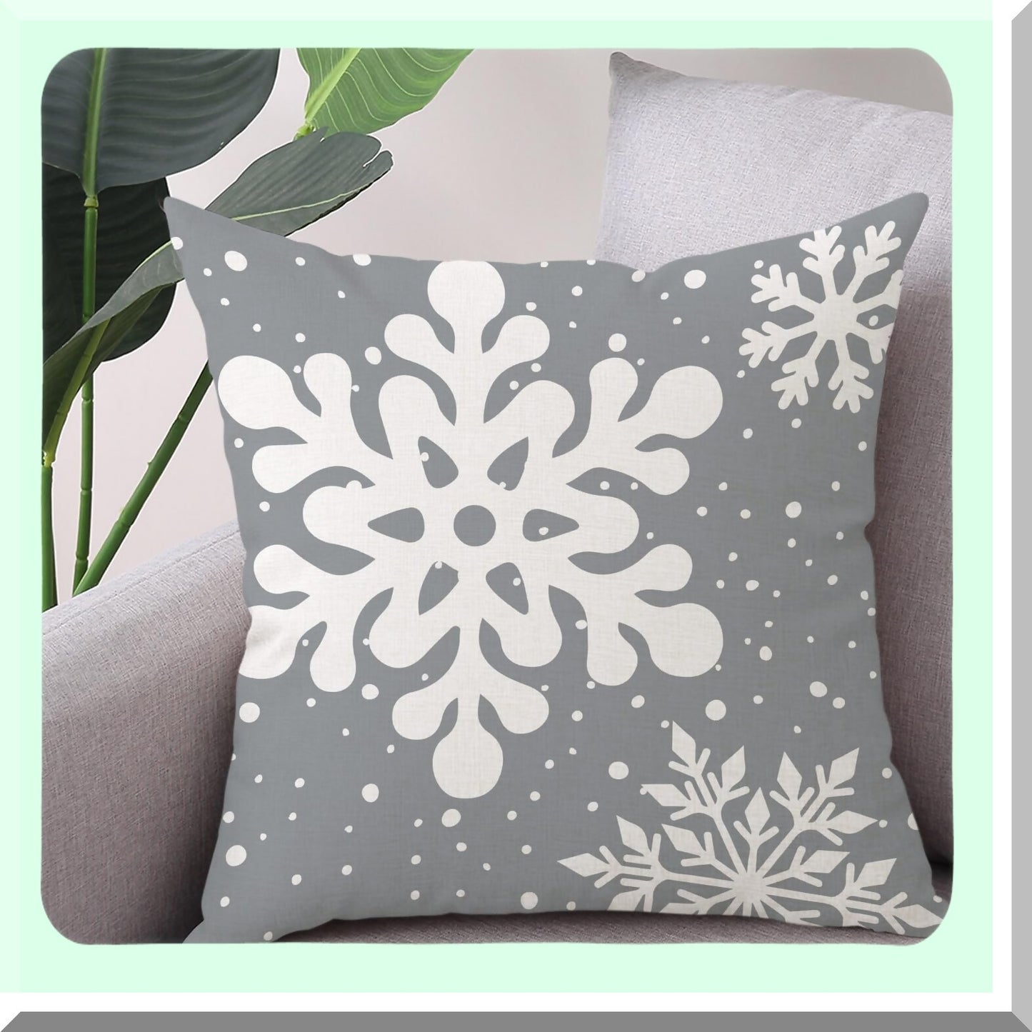 Snowflake Winter Grey Pillow Covers - Set of 2 Linen Square Cushion Cases 18x18 Inch for Sofa Couch Bed Living Room Holiday Decoration