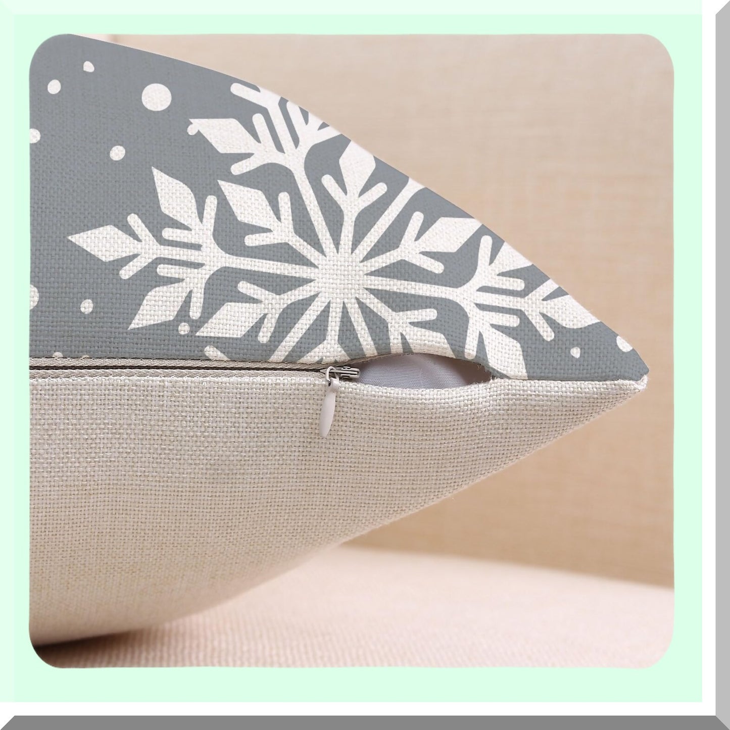 Snowflake Winter Grey Pillow Covers - Set of 2 Linen Square Cushion Cases 18x18 Inch for Sofa Couch Bed Living Room Holiday Decoration