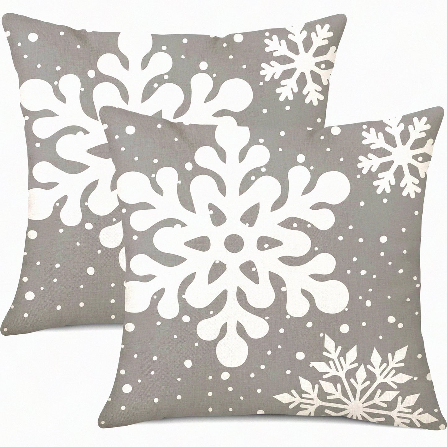 Snowflake Winter Grey Pillow Covers - Set of 2 Linen Square Cushion Cases 18x18 Inch for Sofa Couch Bed Living Room Holiday Decoration