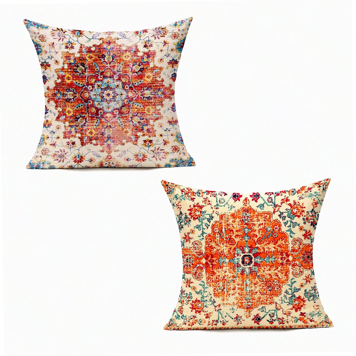 Boho Rust Coral Outdoor Pillow Covers - Set of 2 Decorative Cushion Cases for Living Room & Bedroom. Vintage Farmhouse Spring Home Decor.