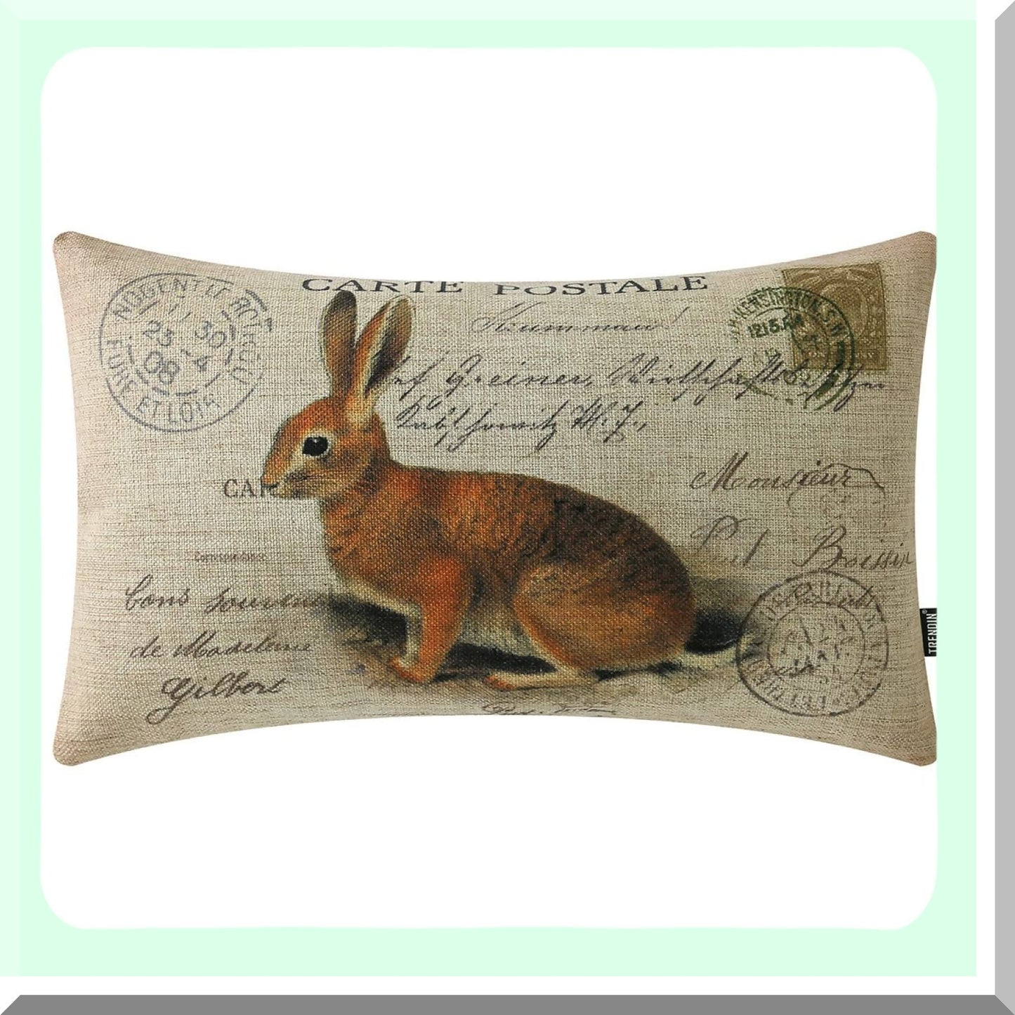 Retro Spring Farmhouse Bunny Lumbar Pillowcase - Decorative Cushion Cover for Couch Sofa Bedroom - Linen Pillow Covers 12x20 - PL972TR