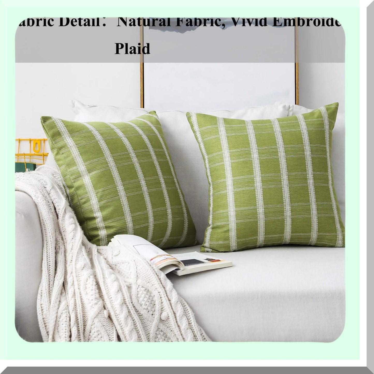 Spring Plaid Farmhouse Pillow Covers - Set of 2, Indoor Outdoor Decorative Pillowcases, Lime Green Checkered Cushion Cases 18x18 inches