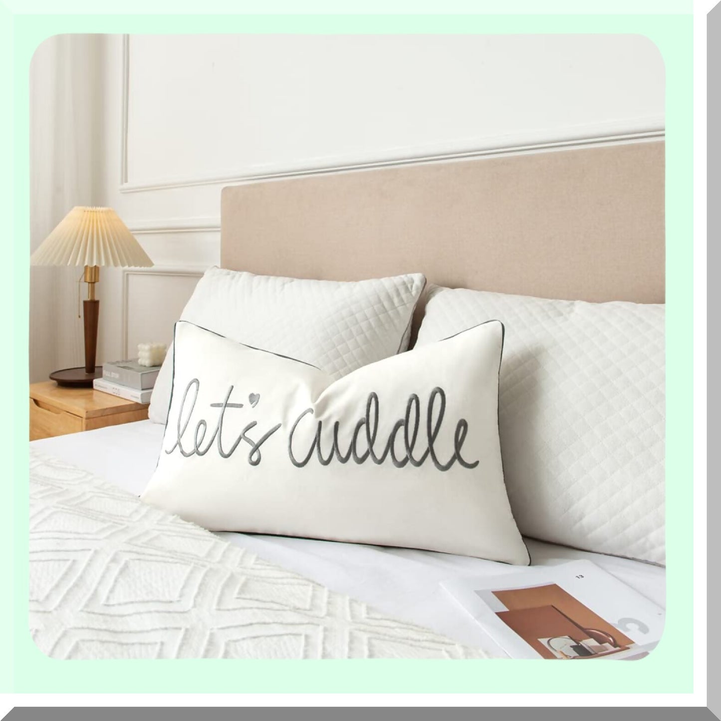 Embroidered Cuddle Comfort Pillowcase - Soft Grey Lumbar Cover 14x24 Inches for Bed & Bedroom Décor - Rectangular Decorative Cushion Case