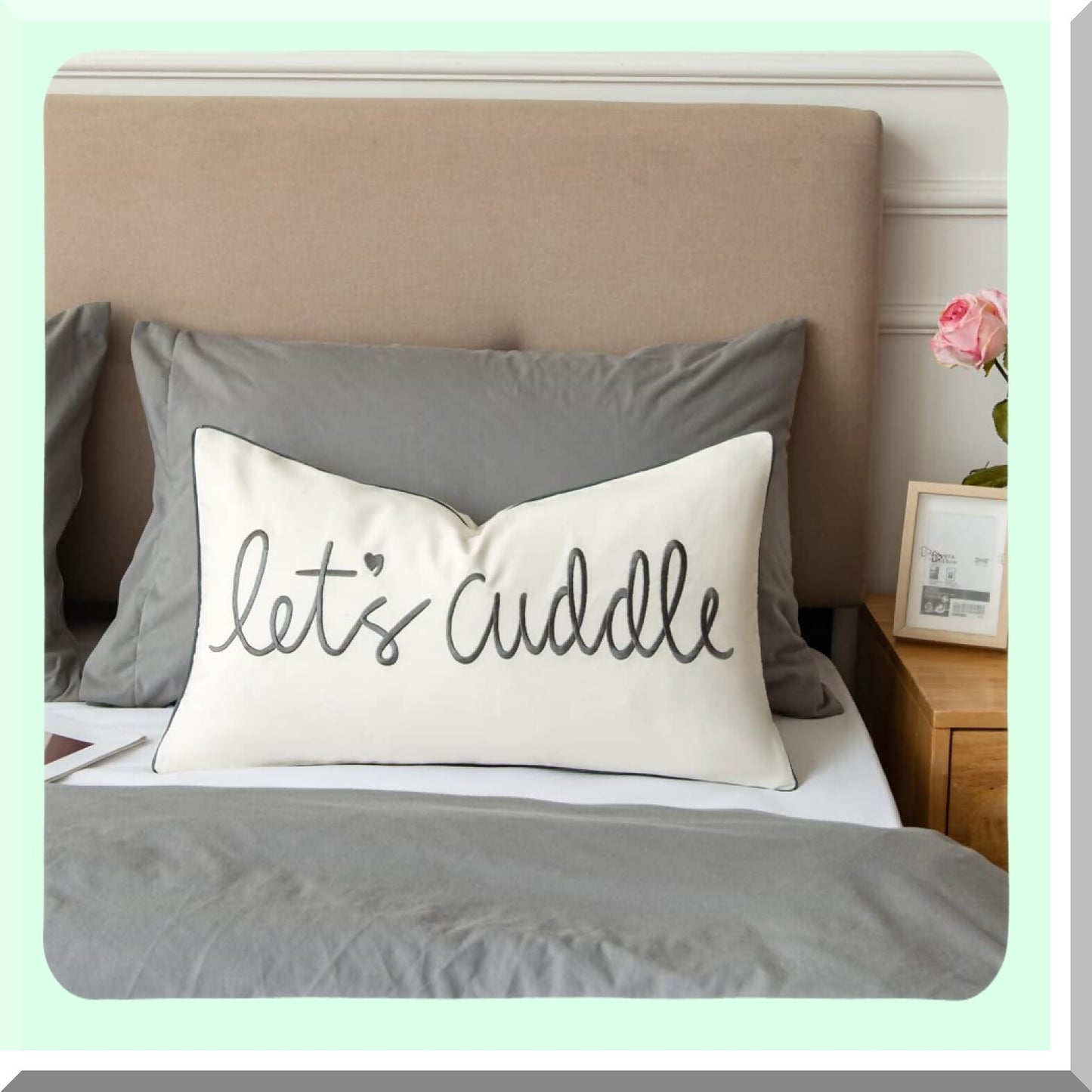 Embroidered Cuddle Comfort Pillowcase - Soft Grey Lumbar Cover 14x24 Inches for Bed & Bedroom Décor - Rectangular Decorative Cushion Case
