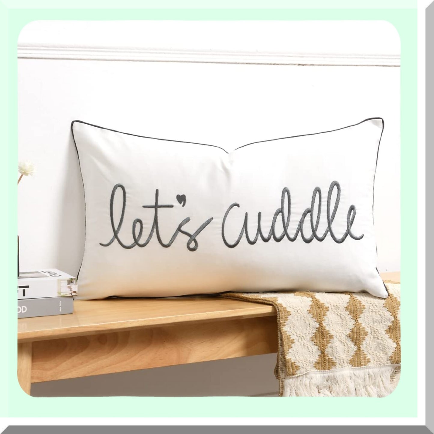 Embroidered Cuddle Comfort Pillowcase - Soft Grey Lumbar Cover 14x24 Inches for Bed & Bedroom Décor - Rectangular Decorative Cushion Case