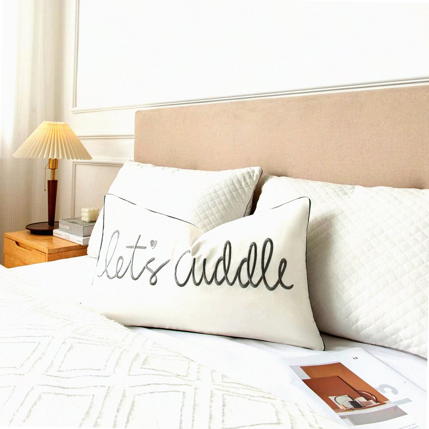 Embroidered Cuddle Comfort Pillowcase - Soft Grey Lumbar Cover 14x24 Inches for Bed & Bedroom Décor - Rectangular Decorative Cushion Case