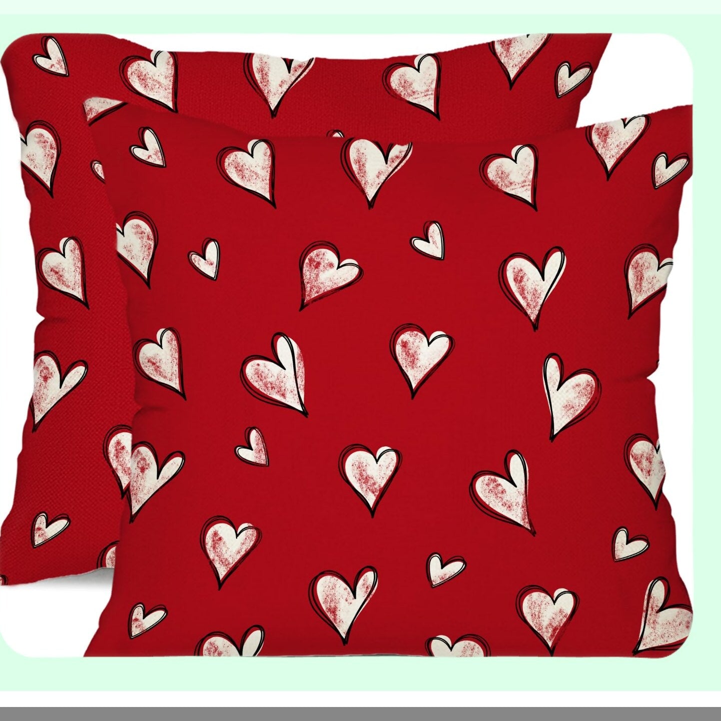 Heartfelt Love Pillow Covers - Set of 2 Red & White Hearts Decorative Throw Pillow Cases for Valentine's Day - 18x18 Inch Cushion Covers for Sofa & Couch Décor