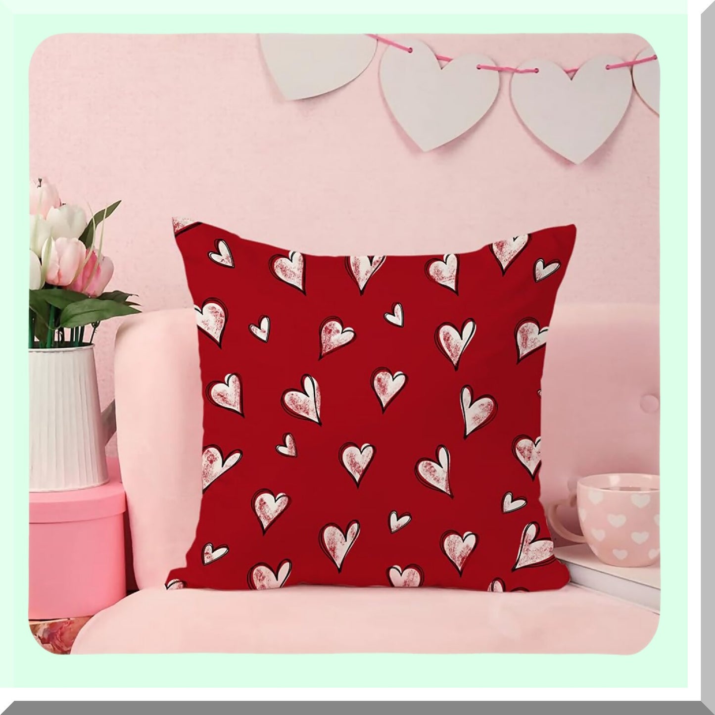 Heartfelt Love Pillow Covers - Set of 2 Red & White Hearts Decorative Throw Pillow Cases for Valentine's Day - 18x18 Inch Cushion Covers for Sofa & Couch Décor