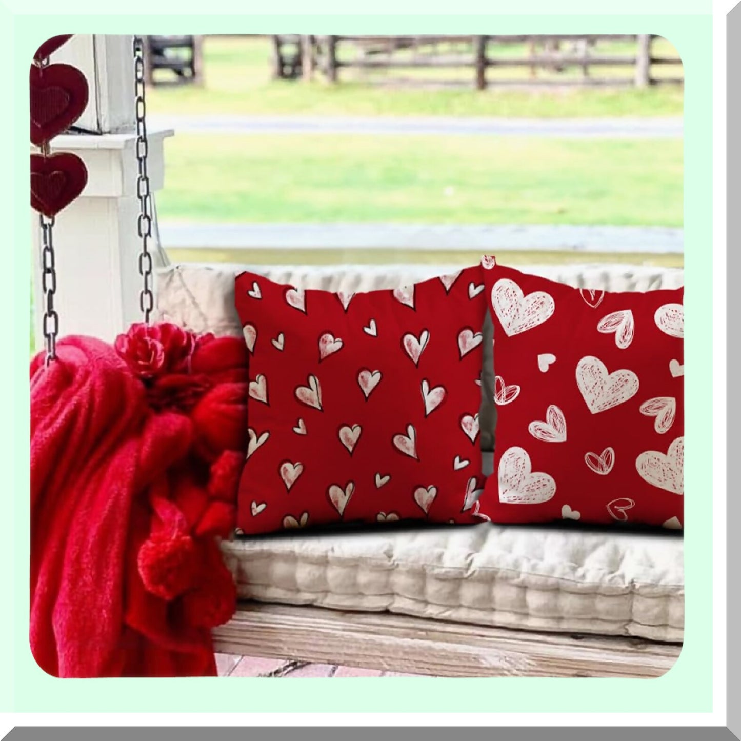 Heartfelt Love Pillow Covers - Set of 2 Red & White Hearts Decorative Throw Pillow Cases for Valentine's Day - 18x18 Inch Cushion Covers for Sofa & Couch Décor