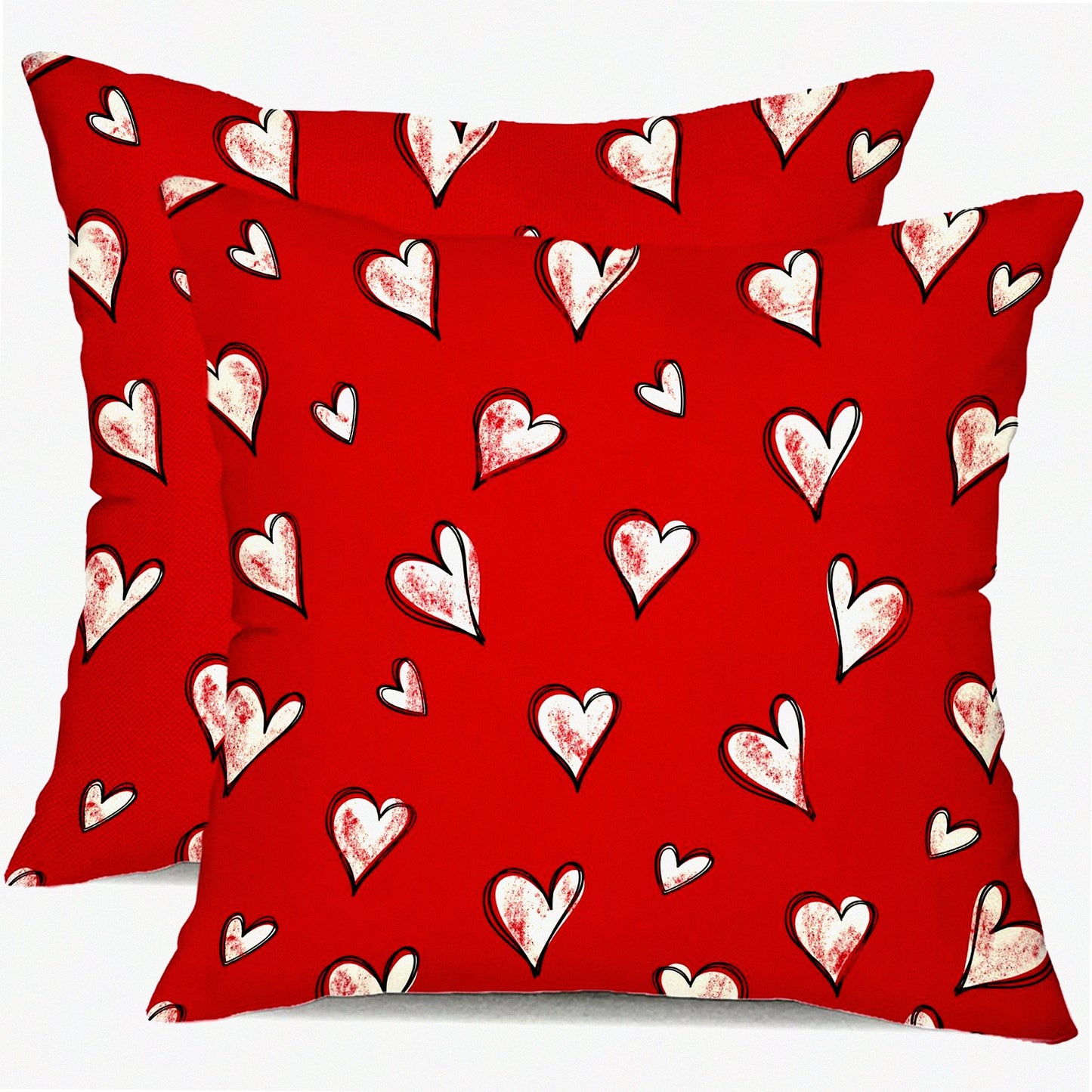 Heartfelt Love Pillow Covers - Set of 2 Red & White Hearts Decorative Throw Pillow Cases for Valentine's Day - 18x18 Inch Cushion Covers for Sofa & Couch Décor