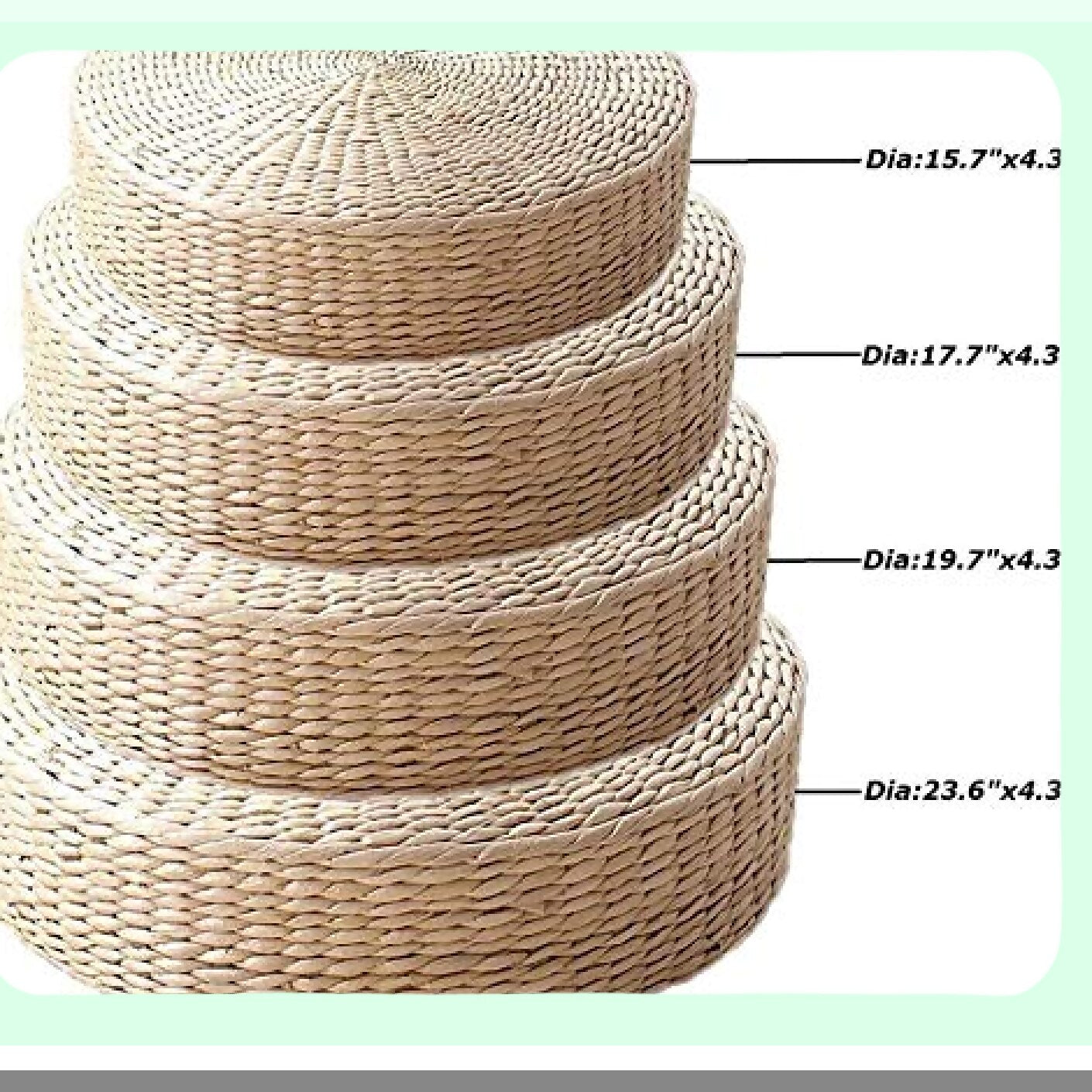 Tatami Round Floor Cushion Set - 2 Pack Bigger Size Sitting Pillows for Outdoor Seating, Padded Straw Mat for Room Decor, Dia 19.7"