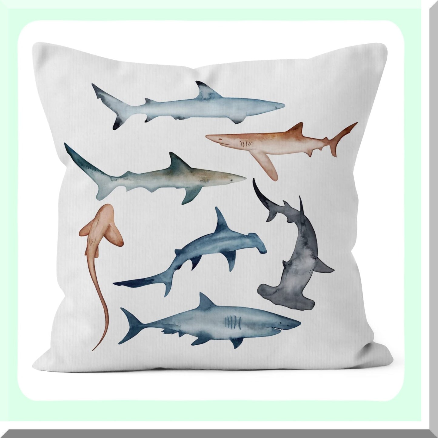 Shark Watercolor Decorative Pillowcase - Ocean Fish Lover Throw Pillow Cover for Sofa Couch - Kids Room Decor 18 x 18 Inch Case