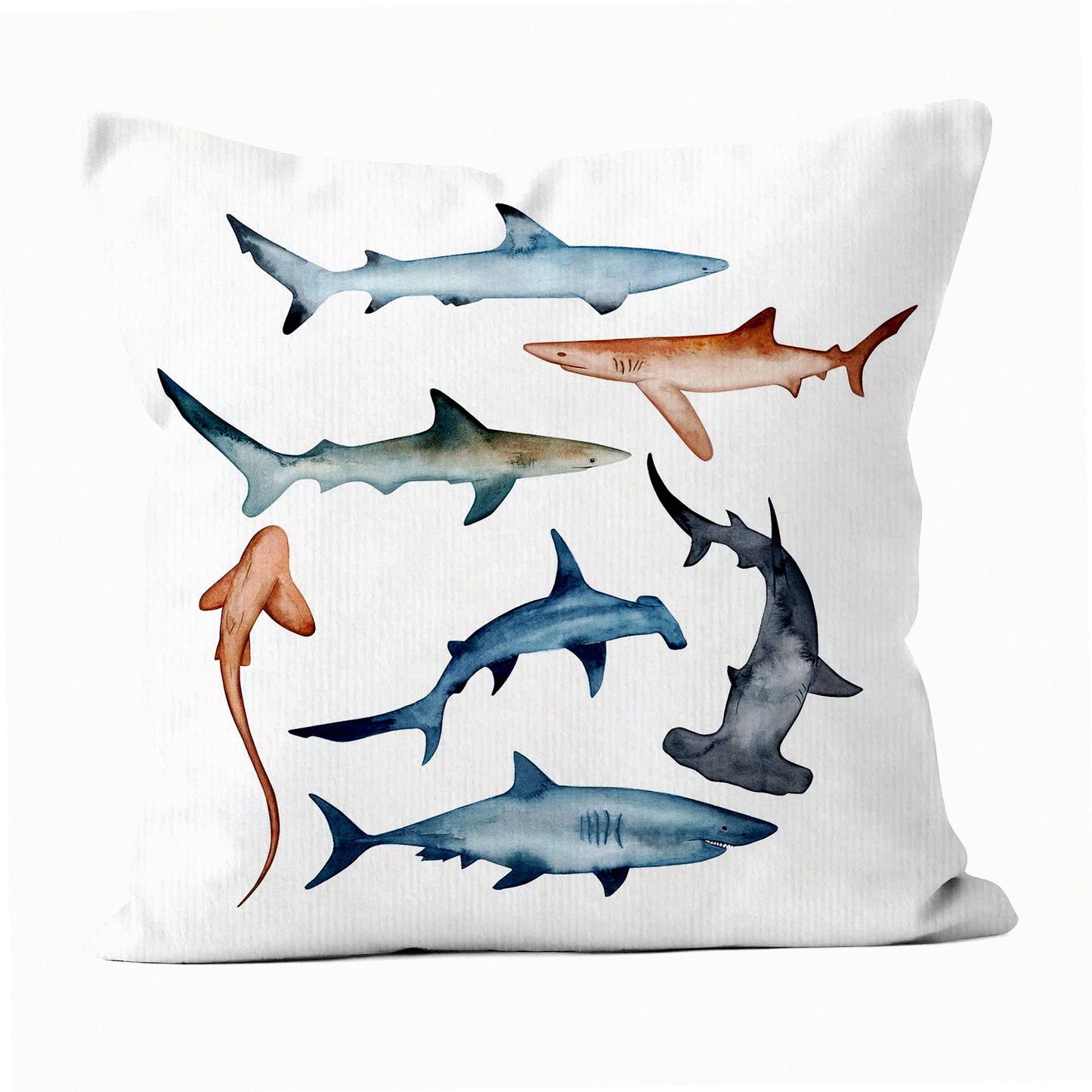 Shark Watercolor Decorative Pillowcase - Ocean Fish Lover Throw Pillow Cover for Sofa Couch - Kids Room Decor 18 x 18 Inch Case