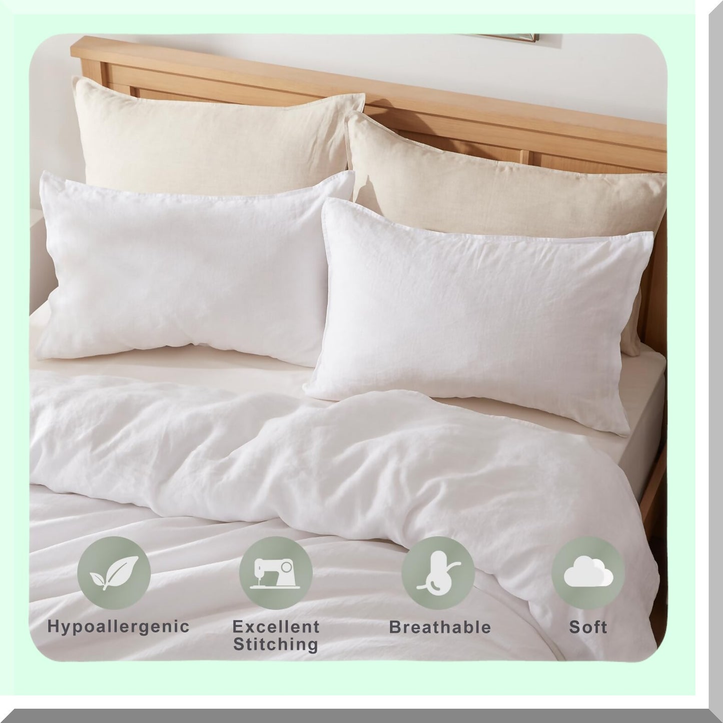 PureLinen Soft Pillowcase Set - Stone Washed, Envelope Closure, Durable Cases - 20" X 36" White - Set of 2