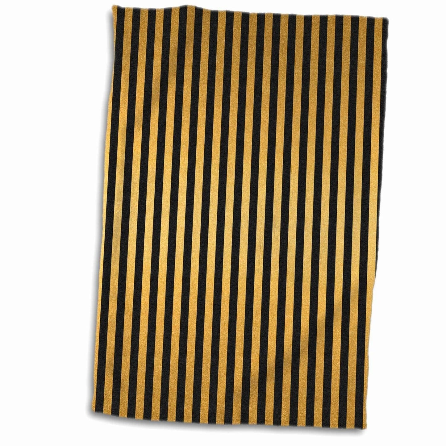 3D Rose Glam Gold and Black Stripes Hand Towel 15" x 22"