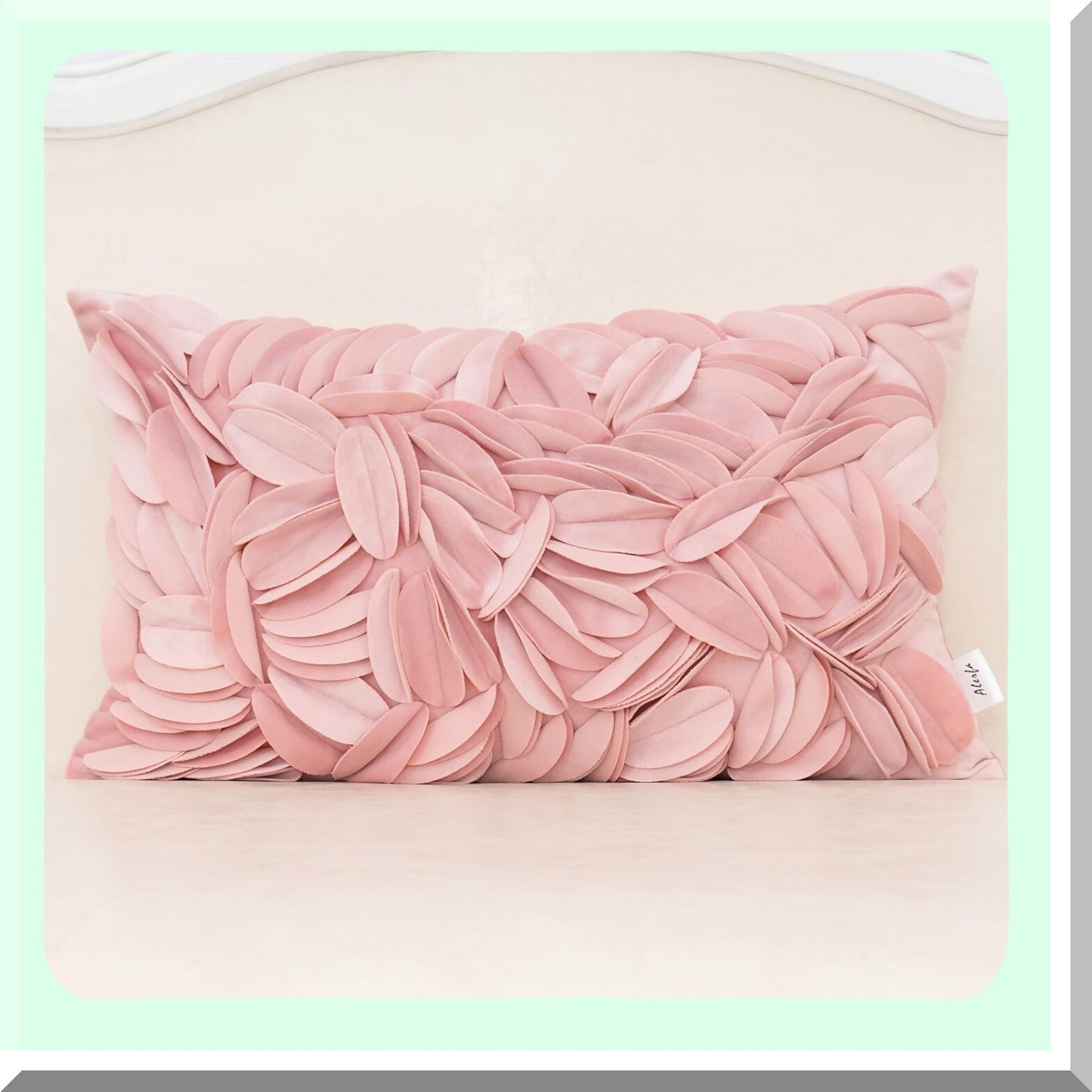 Velvet Floral 3D Leaves Pillowcase - Pink Decorative Cushion Cover for Couch & Bed - Home Decor 12x20 Inches - Living Room Accent Pillow Cover