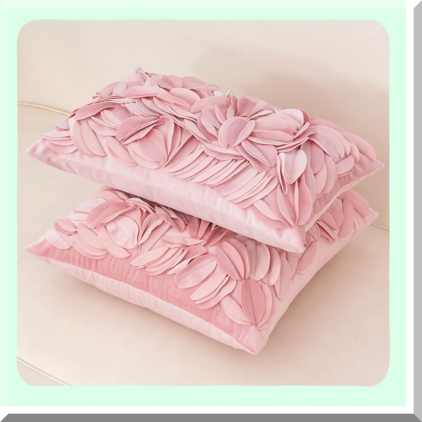 Velvet Floral 3D Leaves Pillowcase - Pink Decorative Cushion Cover for Couch & Bed - Home Decor 12x20 Inches - Living Room Accent Pillow Cover