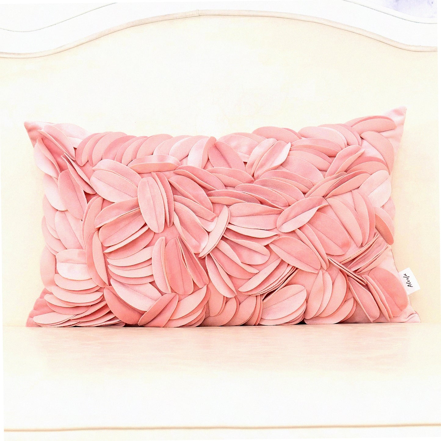 Velvet Floral 3D Leaves Pillowcase - Pink Decorative Cushion Cover for Couch & Bed - Home Decor 12x20 Inches - Living Room Accent Pillow Cover