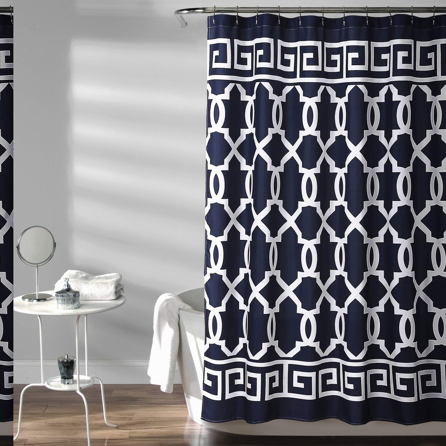 Navy Maze Border Shower Curtain 72x72