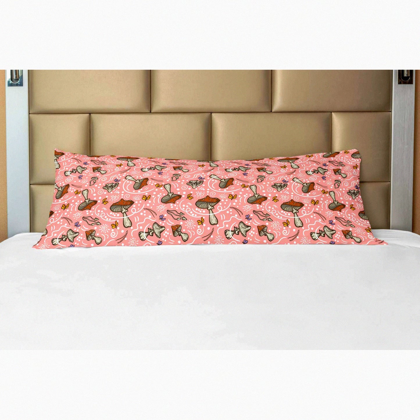 Pastel Forest Dreams Body Pillow Cover - Mushrooms Butterflies Flowers Dragonfly - Decorative Long Pillowcase 21" x 54" - Pink Cinnamon Zippered