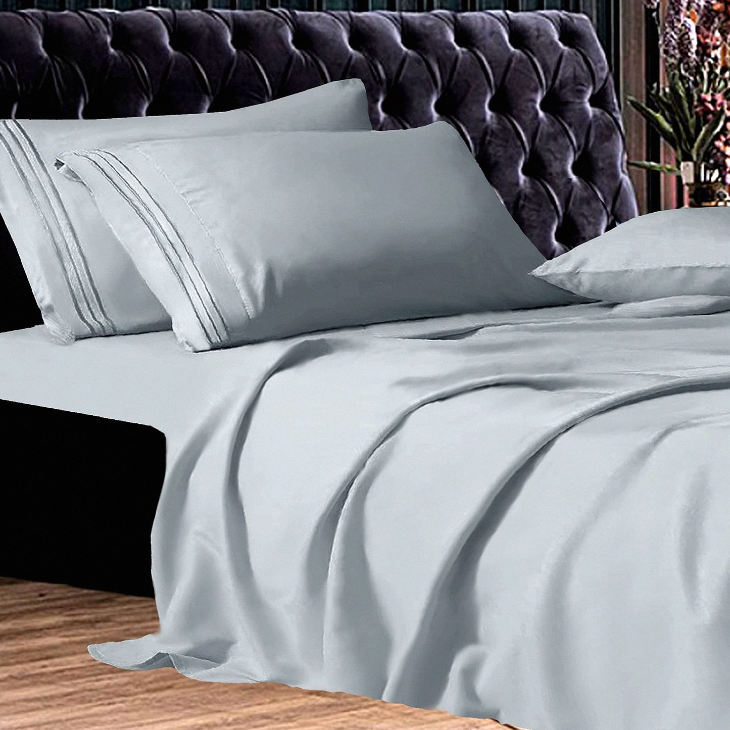 Silver Luxe Microfiber Breathable Sheet Set - Buttery-Smooth Weave, 1500 Premium Hotel Quality, 4-Piece Deep Pocket Bedding Set