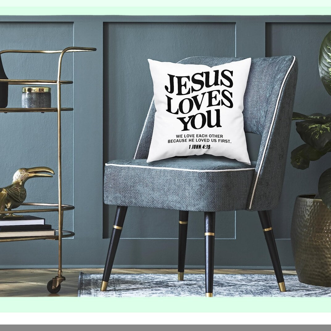 Bible Verse Soft Throw Pillow - Christian Art Decor Cushion Cover for Sofa Couch Bed - Jesus Loves You Religious Gifts - 18x18 inch