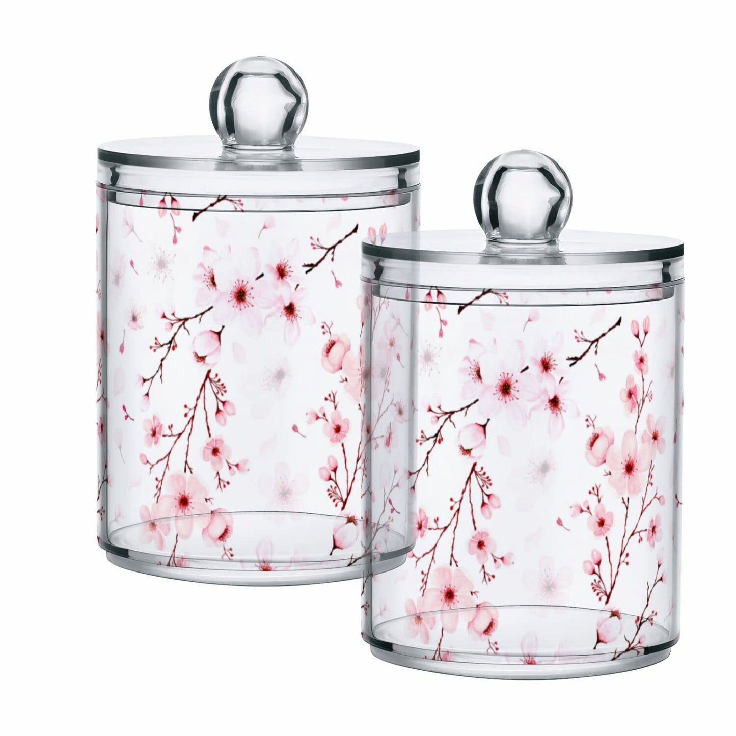 Clear Plastic Jars Set for Cotton Swabs and Small Items, 2 Pieces