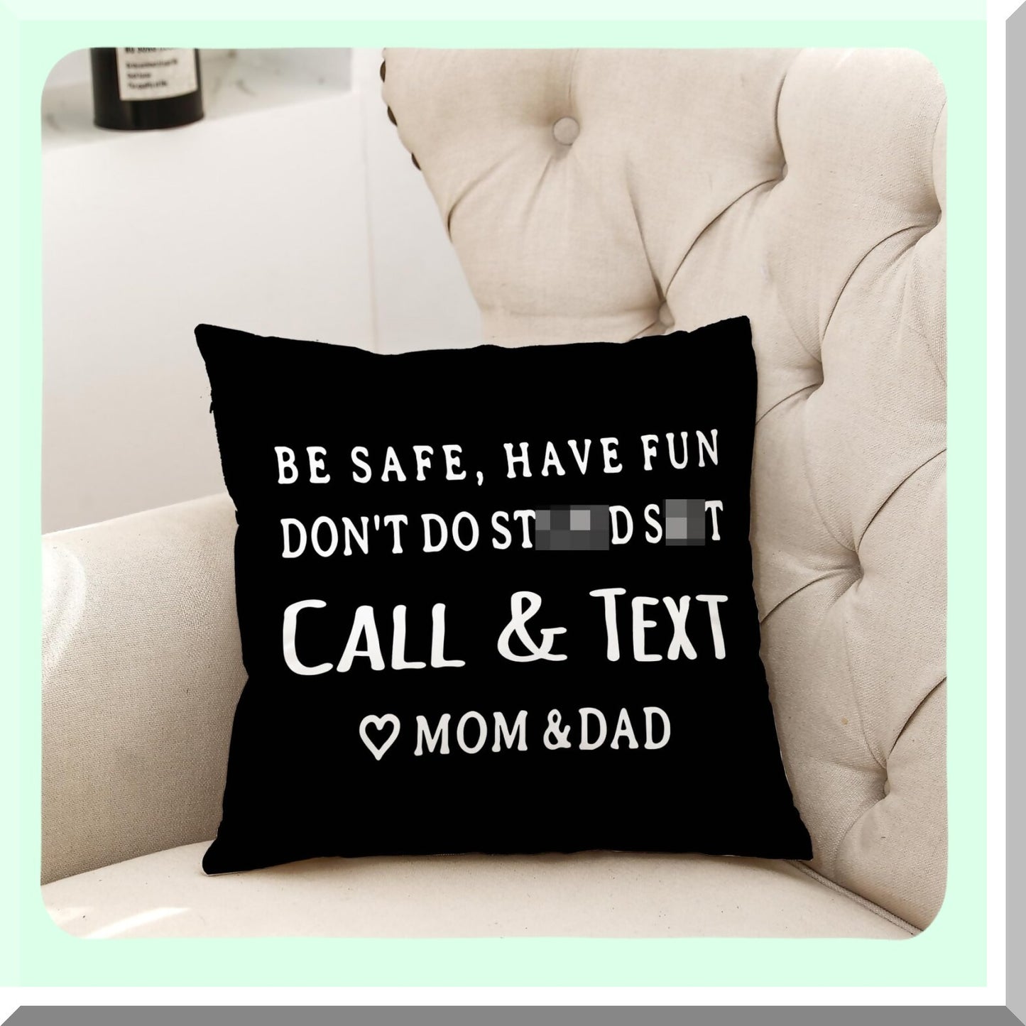 SafeText College Dorm Decorative Pillowcase - Funny Call Mom Dad Cushion Cover for Home Sofa Living Room Bed - Don't Throw Pillow Covers - 18 x 18 Black