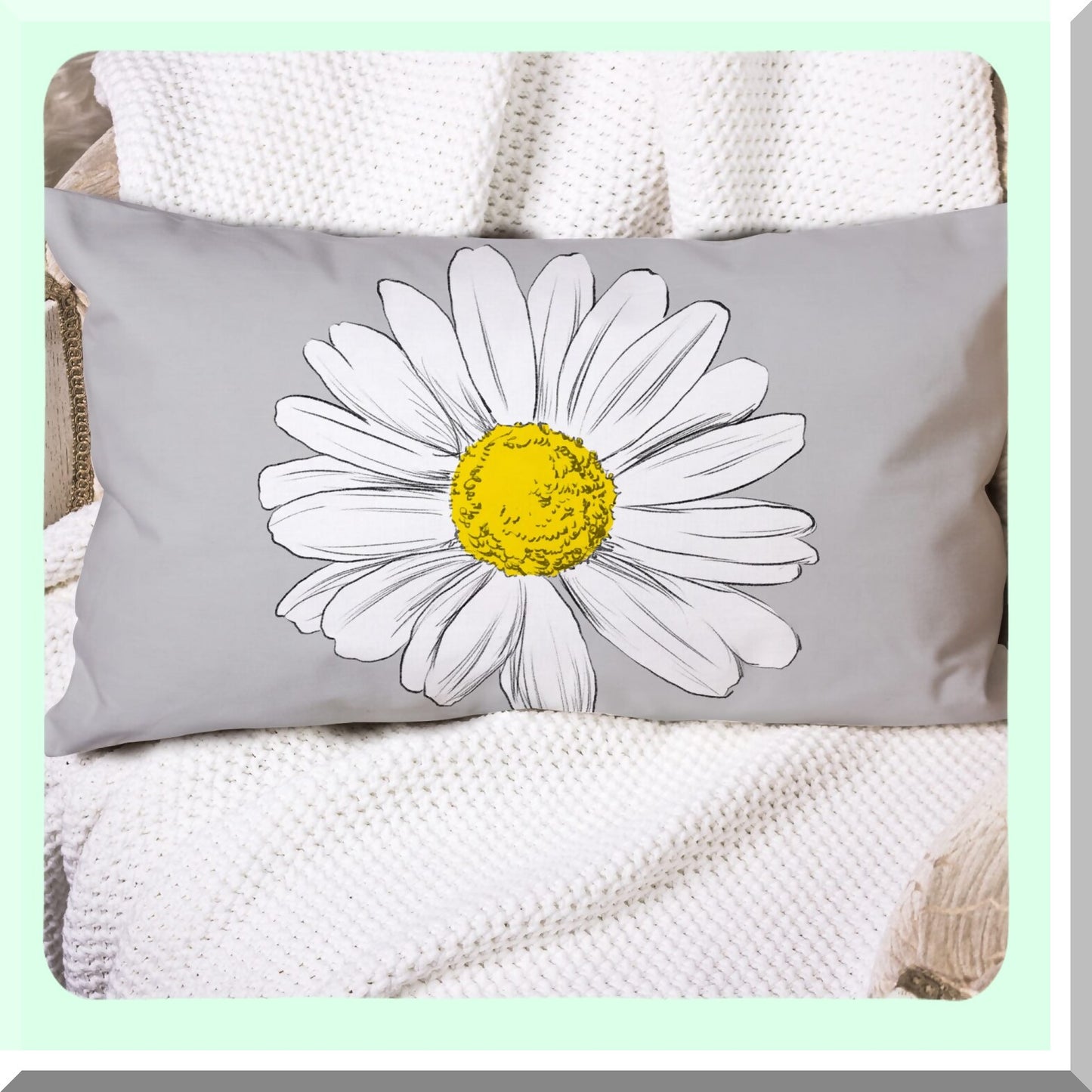 Rustic Daisy Yellow Grey Pillow Covers - Soft 12x20 Inch Spring Summer Decorative Throw Pillows for Couch Sofa Indoor Outdoor Bench Patio