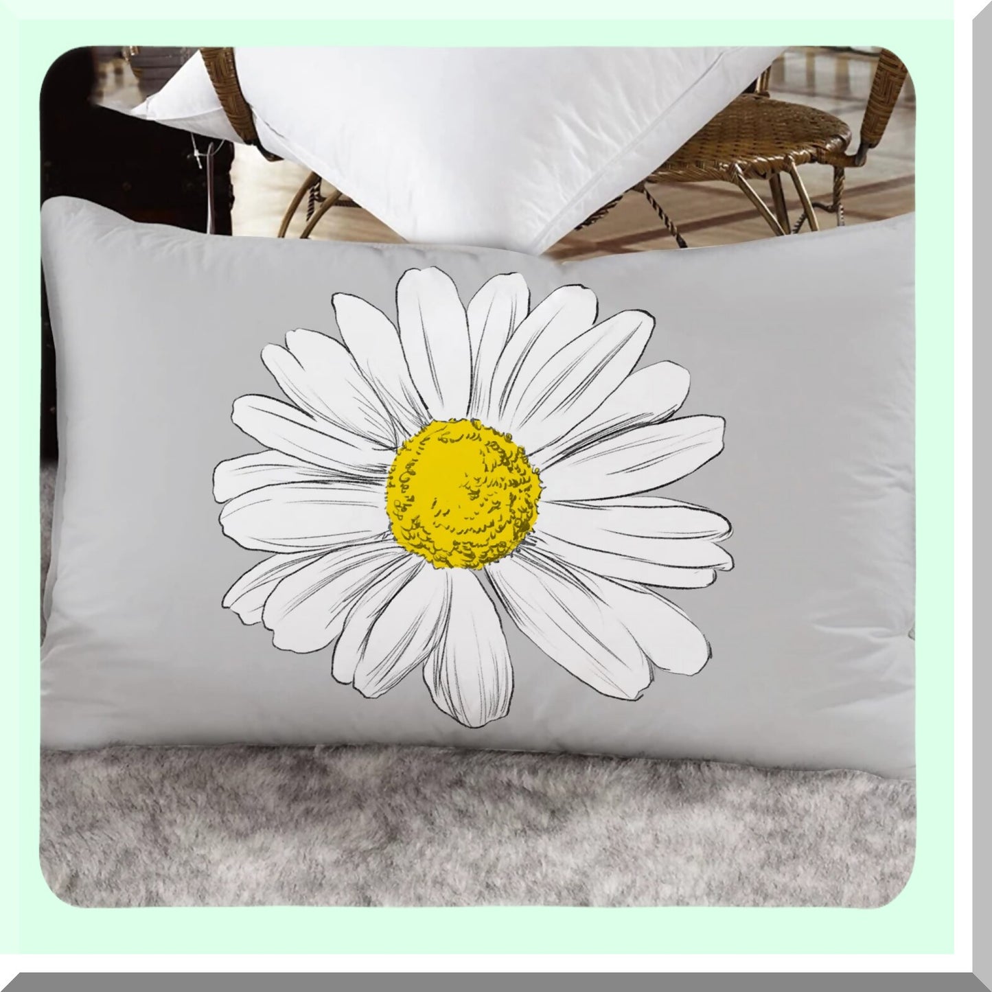 Rustic Daisy Yellow Grey Pillow Covers - Soft 12x20 Inch Spring Summer Decorative Throw Pillows for Couch Sofa Indoor Outdoor Bench Patio