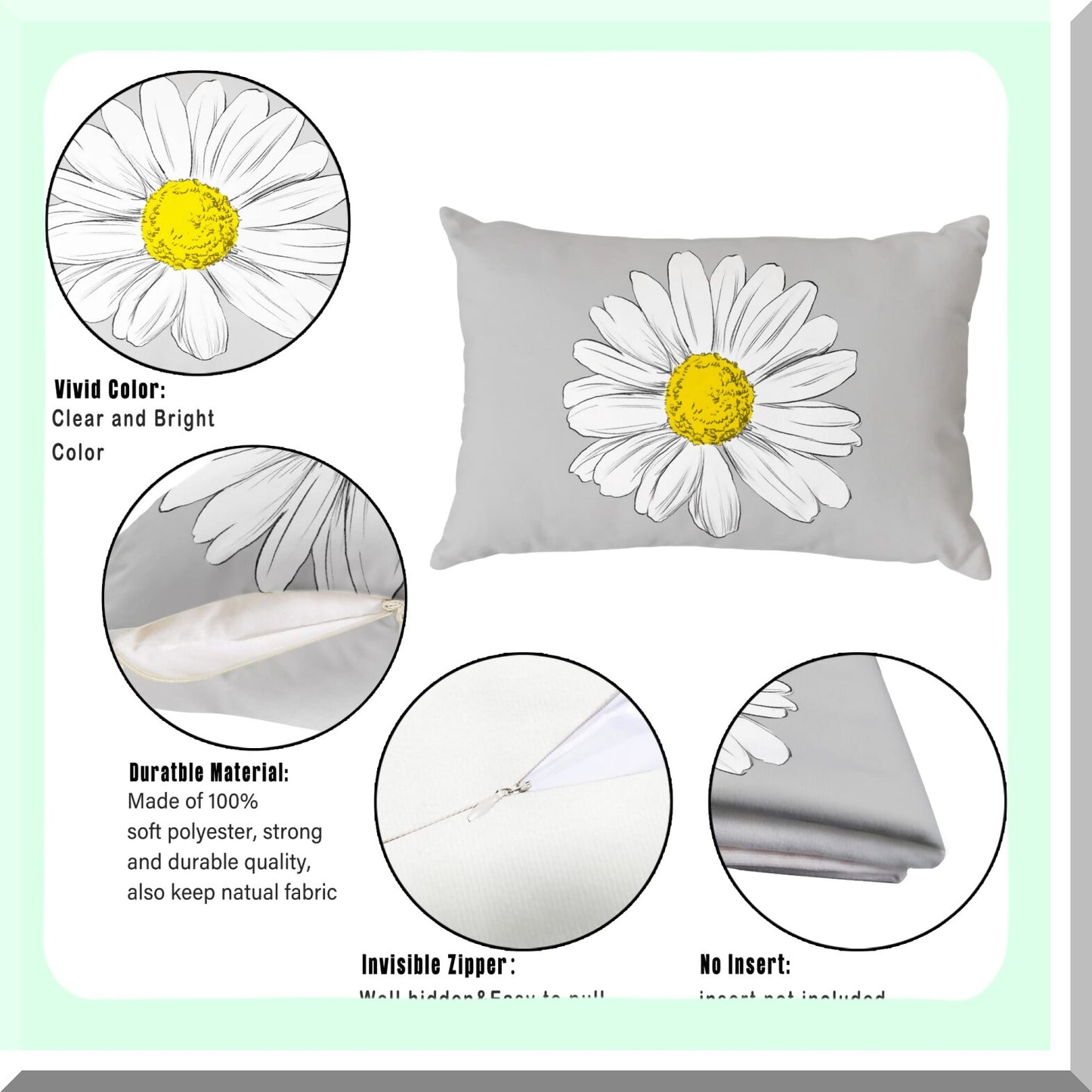 Rustic Daisy Yellow Grey Pillow Covers - Soft 12x20 Inch Spring Summer Decorative Throw Pillows for Couch Sofa Indoor Outdoor Bench Patio